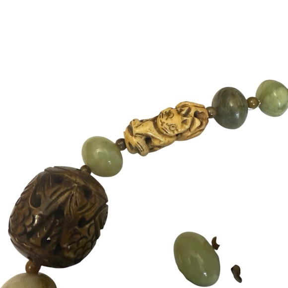 Handcrafted Turquoise and Brown Beaded Necklace beautiful hand carved beads - Picture 3 of 6